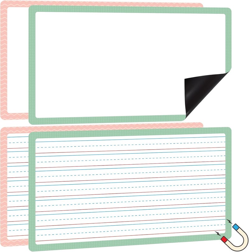 TecUnite 4pcs Jumbo Magnetic Draw & Write Paper 21.5" x 18" Dry Erase Handwriting Lined Paper Magnetic Lined Sheet for School, Office, Kitchen Fridge, Kids Drawing (Pink+Green) - Image 1